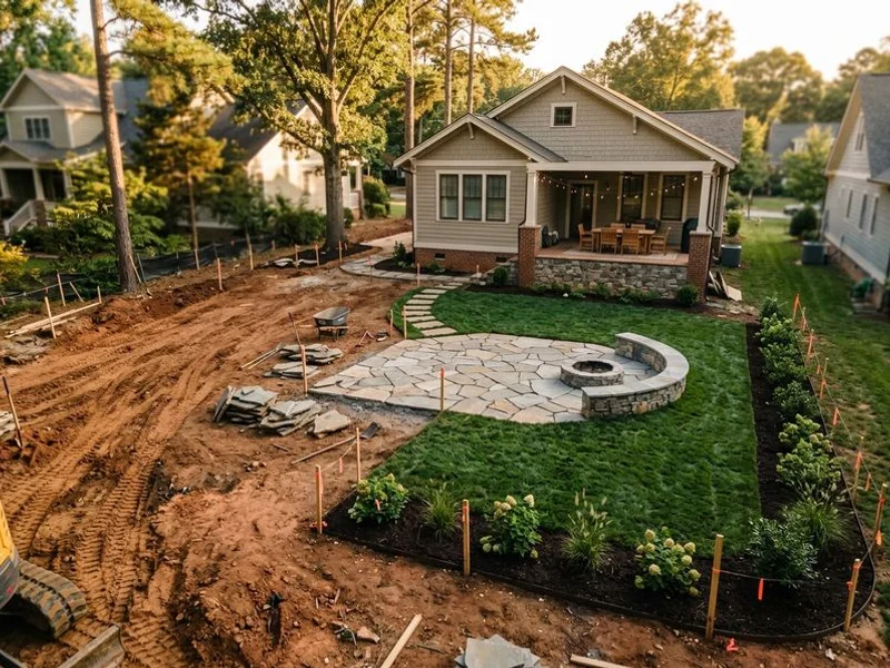 Aerial view of backyard master plan for Raleigh property