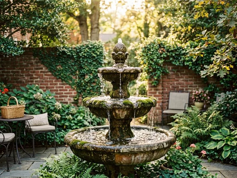 Tiered garden fountain in Raleigh courtyard setting