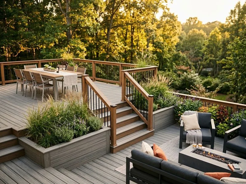 Multi-level composite deck with cable railing in Raleigh