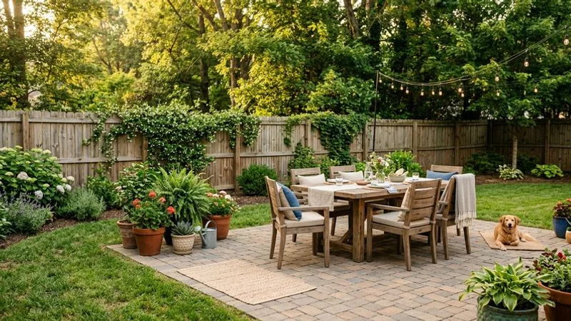 Completed paver patio with outdoor furniture and landscaping in a Raleigh residential backyard